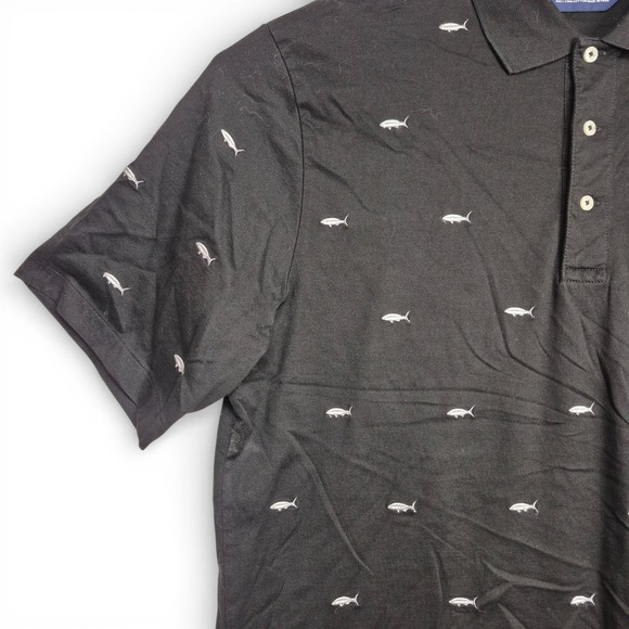 Polo Golf Ralph Lauren Mens Large Black Pima Cotton Fish Print Polo Shirt - Picture 3 of 7